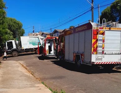 Caminhão de coleta de lixo bate em árvore e galho atinge trabalhador