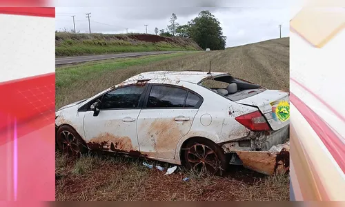 Honda Civic capota na PR-272 e deixa condutor e três pessoas feridas