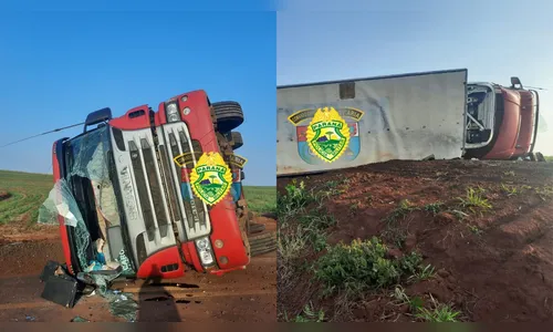 Caminhoneiro de 46 anos é hospitalizado após tombamento na PR-170