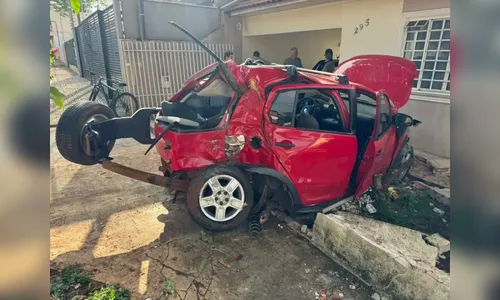 Câmera flagra carro batendo em árvore e invadindo quintal em Maringá