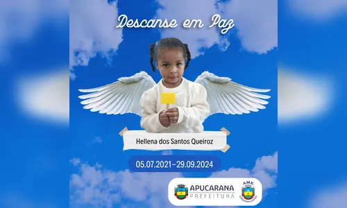 Criança de 3 anos morre de pneumonia bacteriana em Apucarana