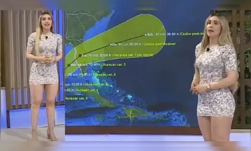 Garota do tempo usa look ousado em cobertura sobre furacão e viraliza