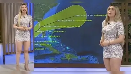 Marisol, que já é conhecida no México por seu estilo ousado ao apresentar boletins meteorológicos, vestia um minivestido justo durante a transmissão