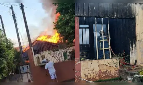 Mulher acamada é retirada às pressas de casa durante incêndio