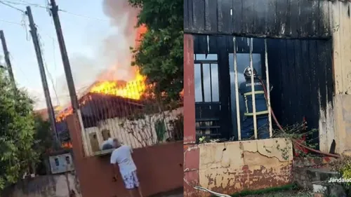 Mulher acamada é retirada às pressas de casa durante incêndio