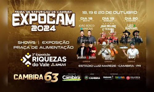 Shows sertanejos são atração da Expocam em Cambira; veja programação