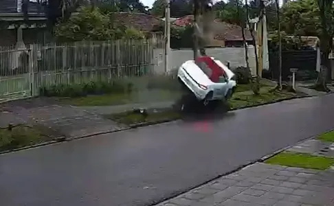 Vizinhos contaram que o motorista bateu na árvore e deixou o carro atravessado na rua