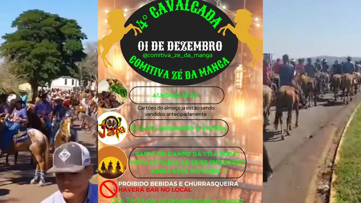 organização da cavalgada também destaca que haverá local para desembarque no campo, onde será iniciado o evento.