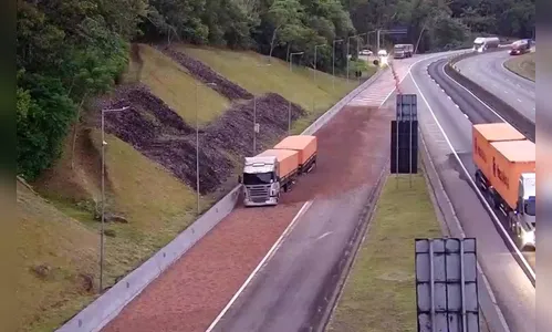 Caminhão com carga de 48 toneladas usa área de escape na BR-277 no PR