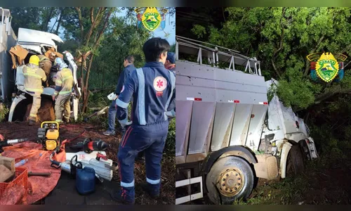 Motorista com caminhão de Apucarana fica ferido após colisão