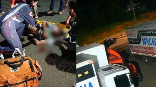 O impacto da batida foi tão forte que o motociclista foi arremessado por vários metros.