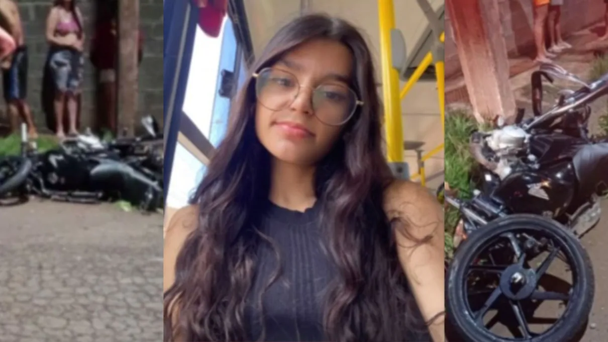 A menina foi identificada como Rafaela Santos, 17 anos; ela estava na garupa da moto conduzida por seu pai, quando eles foram atingidos pelo utilitário conduzido por um menor de 12 anos de idade