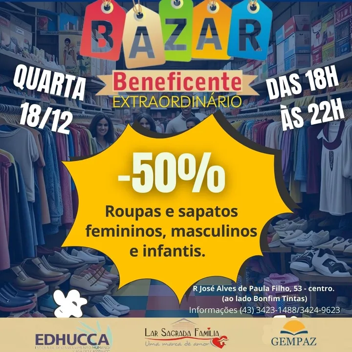 Bazar tem renda revertida para caridade