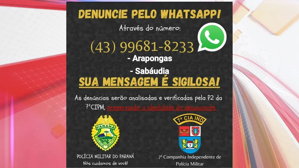 s denúncias podem ser enviadas para o número 43 99681-8233