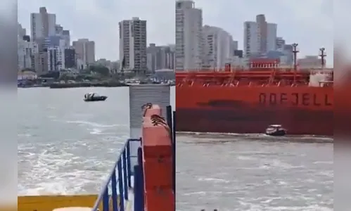 Susto! Tripulantes pulam de lancha para evitar colisão com navio