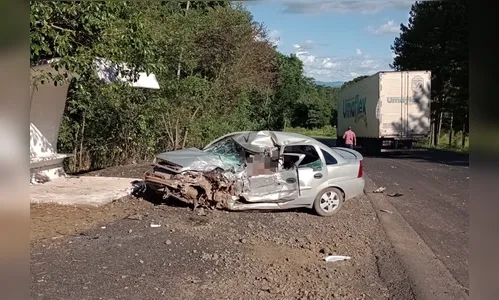 Motorista de carro colide contra caminhão e morre na PR-487