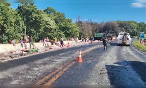 Carga de R$ 75 mil em energéticos é saqueada após carreta tombar no PR