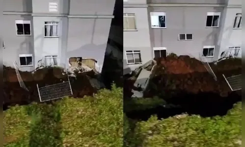 Muro cai e assusta moradores de condomínio; vídeo mostra estrago