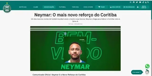 Neymar foi anunciado pelo Coritiba, que teve seu site hackeado