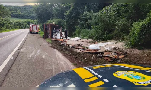 Motorista morre após carreta tombar no canteiro da BR-277