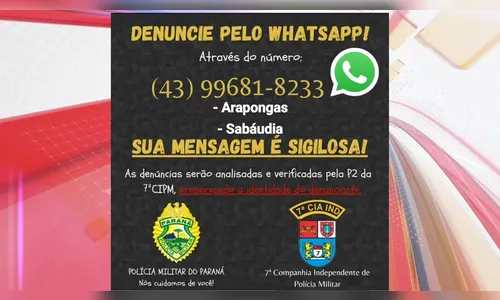 Polícia Militar de Arapongas lança serviço de denúncias via WhatsApp