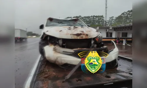 Fiat Argo fica destruído ao capotar na PR-986 em Rolândia