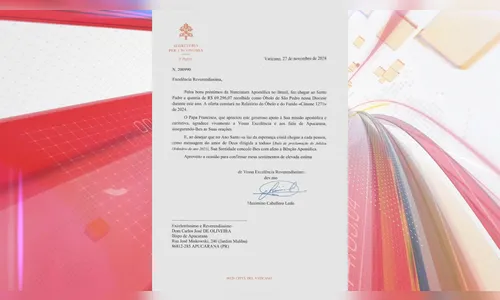 Vaticano agradece à Diocese de Apucarana por doação de R$ 69 mil