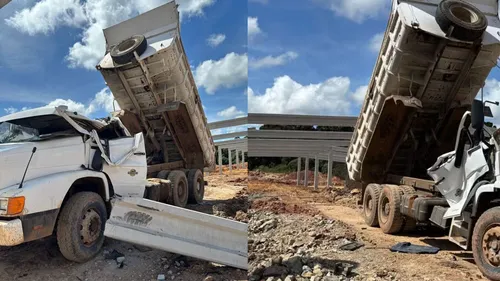 De acordo com o Corpo de Bombeiros, o acidente ocorreu quando a vítima levantou a caçamba do caminhão que dirigia e atingiu a estrutura de concreto, que caiu sobre a cabine.