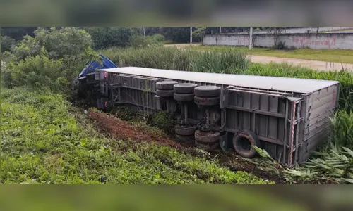 Carreta cai em ribanceira na BR-277 após motorista sofrer mal súbito
