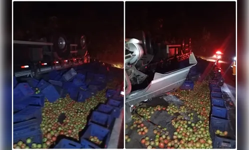 Caminhão carregado com tomates tomba e motorista morre na PR-239