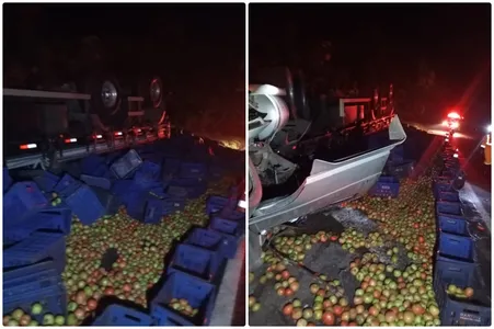 Caminhão carregado com tomates tomba e motorista morre na PR-239