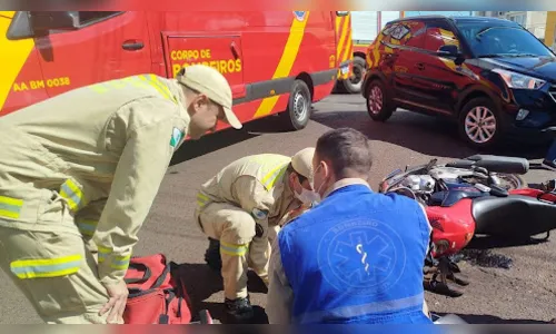 Motociclista fica ferido após colisão com carro no centro de Ivaiporã