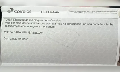 Homem envia telegrama para ex: 