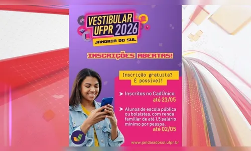 UFPR Jandaia do Sul abre inscrições para Vestibular 2026; saiba mais