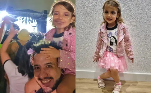 Pai e filha, com roupas brilhantes, correram para não chegar atrasados no show