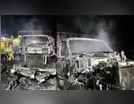 Caminhão fica destruído após pegar fogo em Cambira