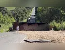Carreta tomba na PR-487 e interdita rodovia em Manoel Ribas