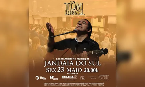 Tom Brasil faz show gratuito em Jandaia do Sul nesta sexta (23)