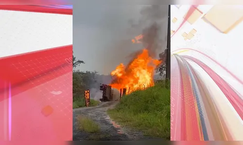 Caminhão de combustível pega fogo na BR-376 em Ortigueira; vídeo