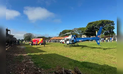 Idoso é socorrido pelo helicóptero do Samu após ser atingido por trem