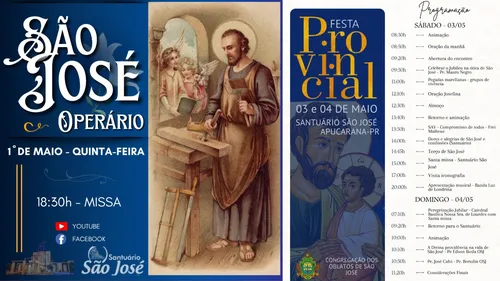 Santuário São José celebra São José Operário e Festa Provincial