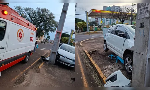 Motorista passa mal e colide com poste no centro de Apucarana