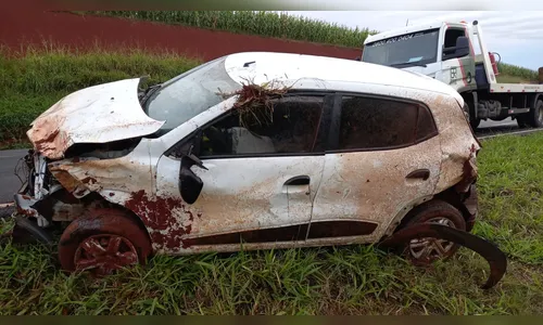 Motorista fica ferido após capotamento na PR-986 em Rolândia