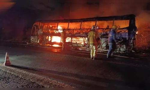 Incêndio destrói ônibus na PR-182 e motorista escapa ileso