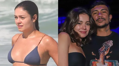 Sophie aparece saindo do mar com as mãos em sua barriga