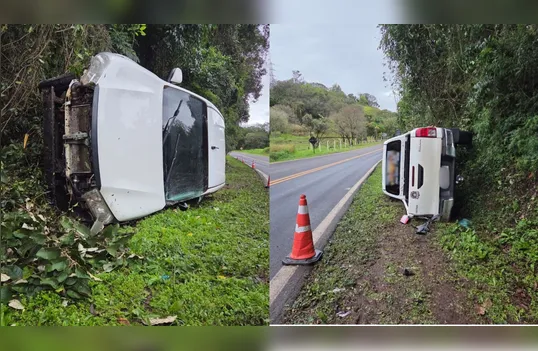 Hilux com placas de Arapongas é encontrada tombada às margens da PR-170 em Apucarana