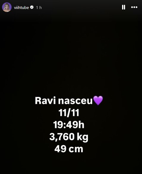 Ravi nasceu! Viih Tube dá à luz ao segundo filho com Eliezer