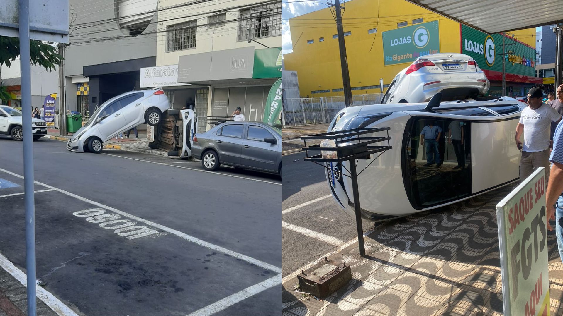 Veículo "sobe" em outro em acidente no centro de Apucarana; assista