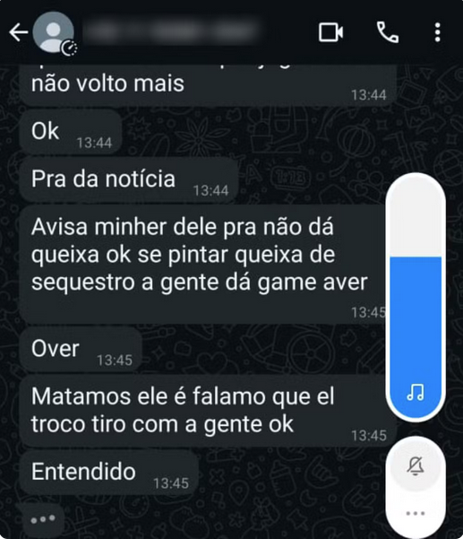 Prints mostram pai recebendo ameaças em sequestro forjado pelo filho