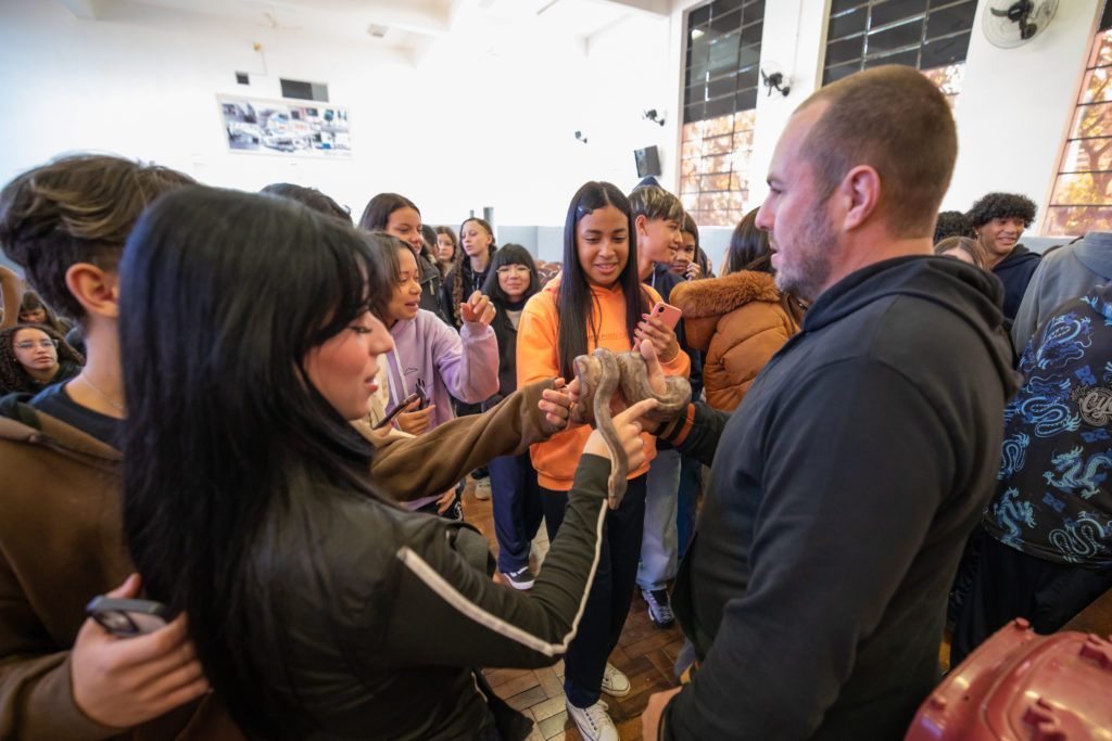 Estudantes participam de aula com animais resgatados pelo Cemsa
